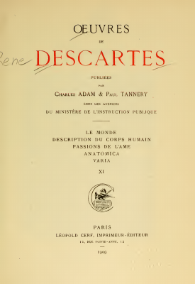 Couverture de Descartes - Oeuvres complètes (AT) XI